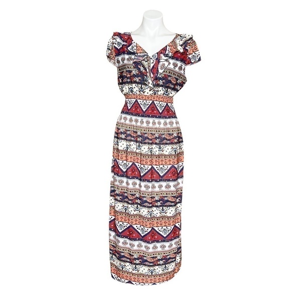 Multicolor Aztec Southwestern Print Maxi Stretchy Light Dress - Picture 1 of 4